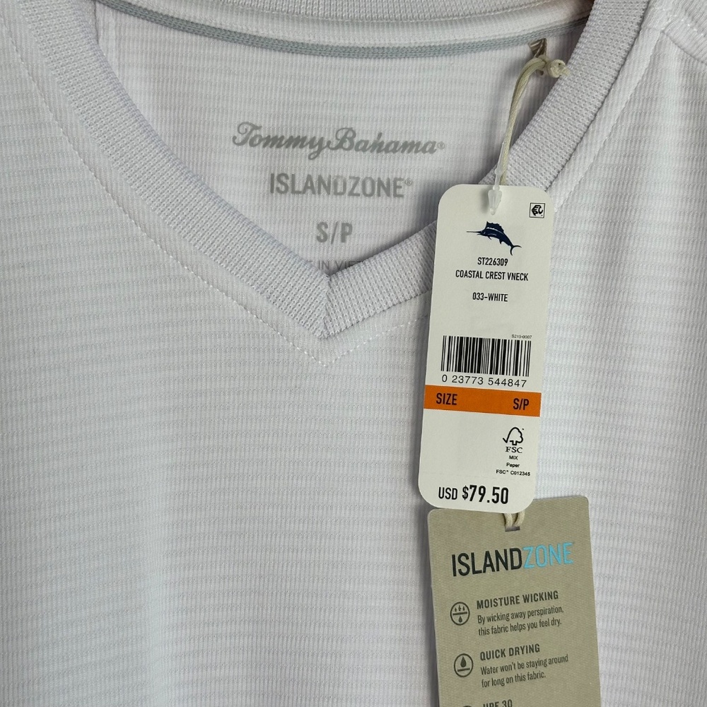 Tommy Bahama Men's Coastal Crest IslandZone White V-Neck Shirt NWT - Picture 5 of 6